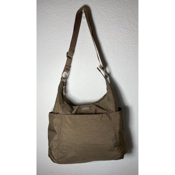 Baggallini Travel Purse Adjustible Strap Outside Pocket for Luggage Handle Brown - Picture 1 of 9